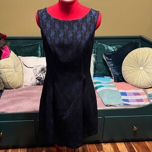 Vintage Jacob Black and Blue Lace Mini Dress with flared skirt